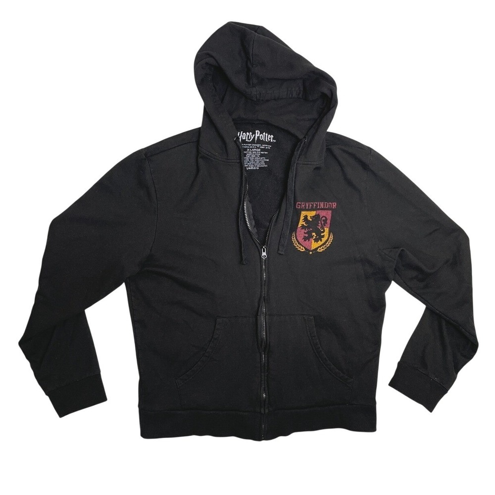 Harry Potter Gryffindor Quidditch Seeker Zip Up Hoodie Black XL Distressed Crest